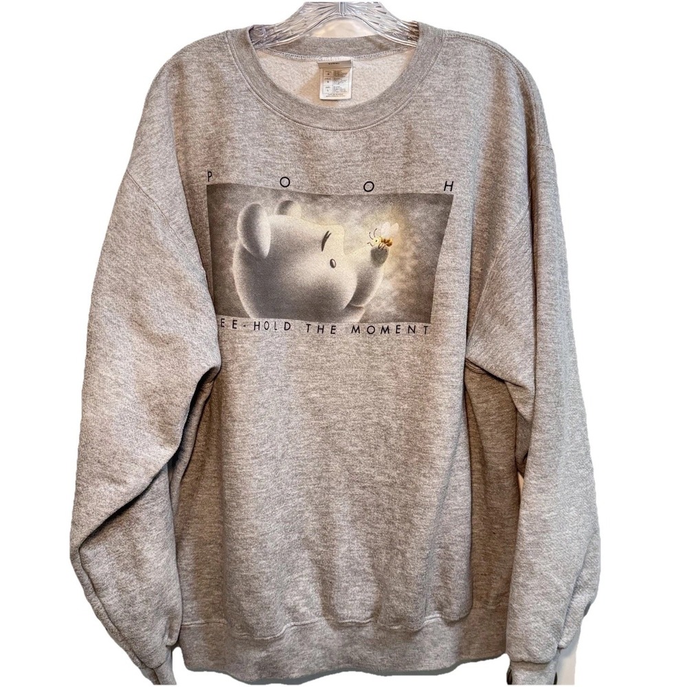 Winnie the Pooh Disney Store Gray Sweatshirt Bee Hold the Moment Sz L VTG